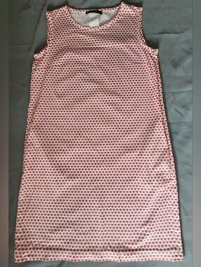 Weekend Max Mara Sleeveless Cotton Shift Tank Dress White Red Geometric 36